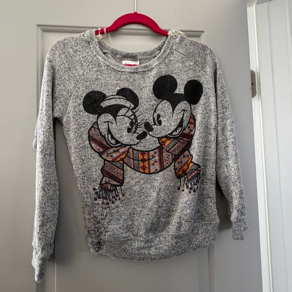 Disney Parks Mickey and Minnie Winter Pullover Sweater Soft Heather Gray S